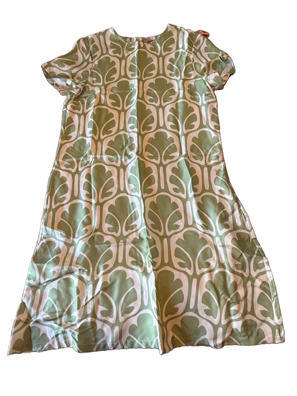 La Double J 100% Silk Green Ivory Mini Swing Shift Dress Medium Made in Italy